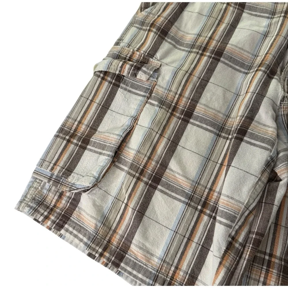 Quiksilver Plaid Cargo Shorts Men's Size 34 Brown Beige Orange Skate Y2K